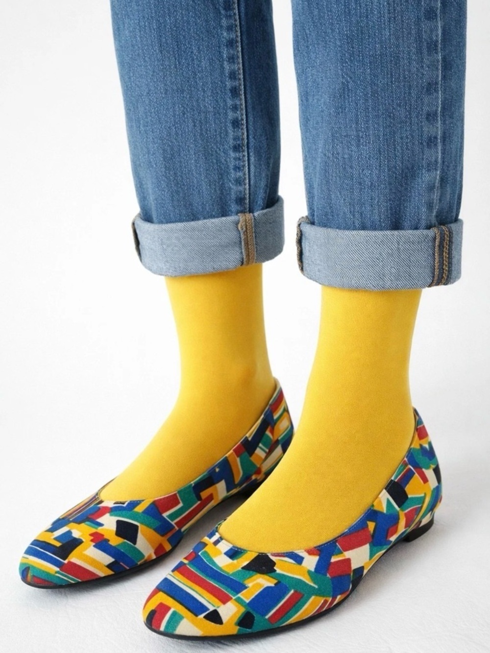 VTG 80s DOES 60s MULTICOLOR FABRIC FLATS Bauhaus MOD Life Stride Geometric 8